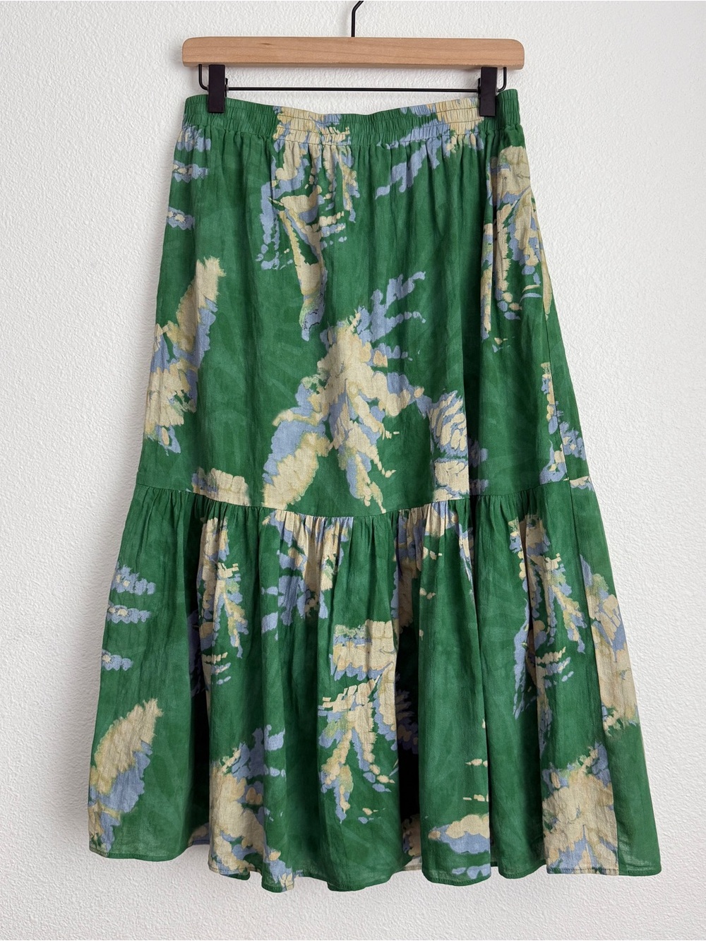 ba&sh Plarie Cotton Voile Tiered Midi Skirt | Green | FR 38 (US 6) - Picture 2 of 9